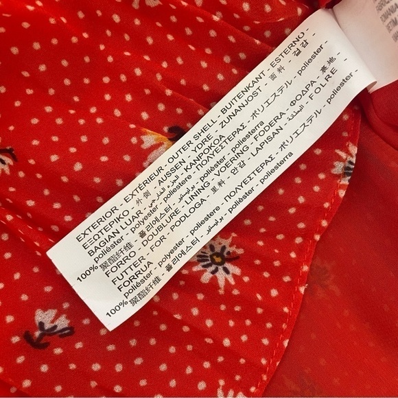 ZARA Red Floral Daisy Printed Pleated Sleeveless Blouse V-Neck Top Size Small - Picture 13 of 14